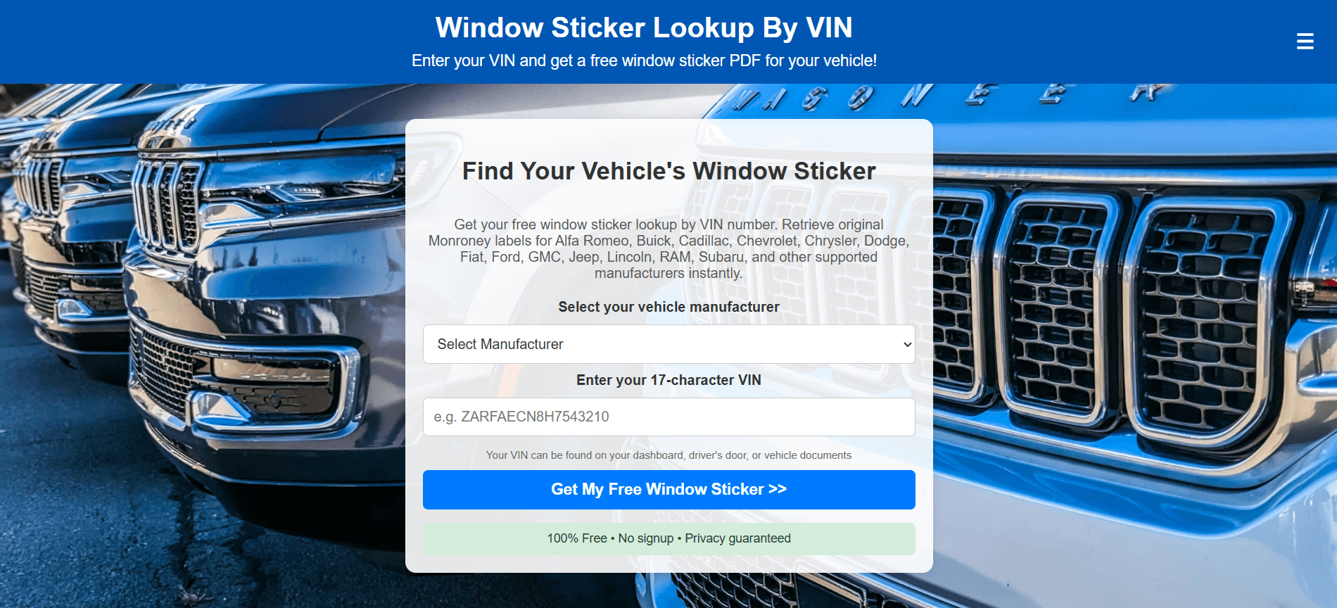 Window Sticker Lookup By VIN