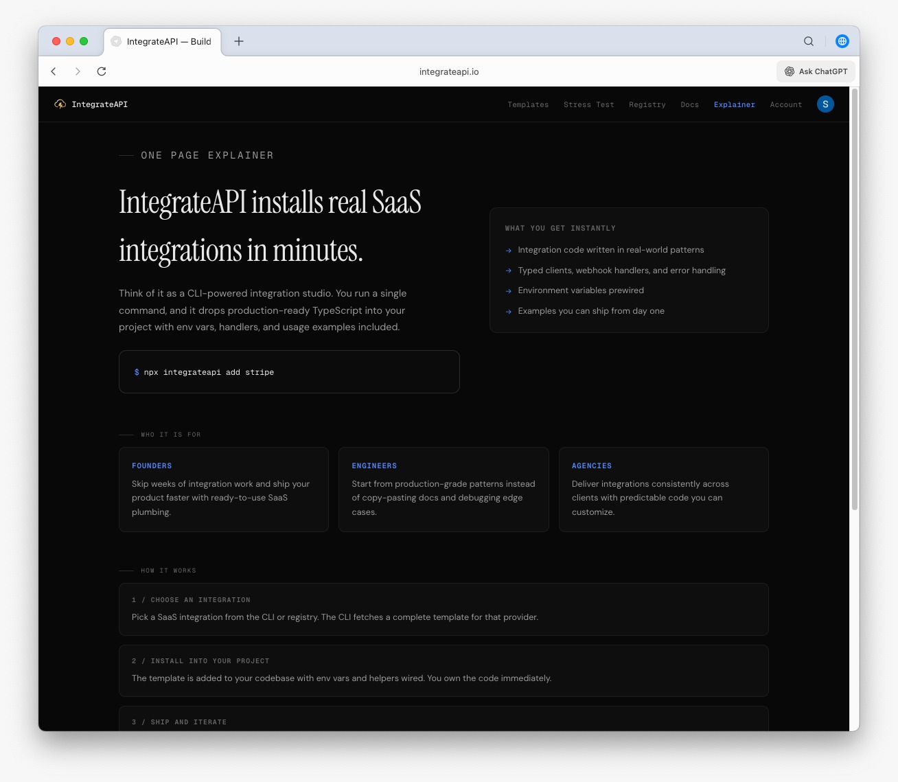 Integrateapi screenshot