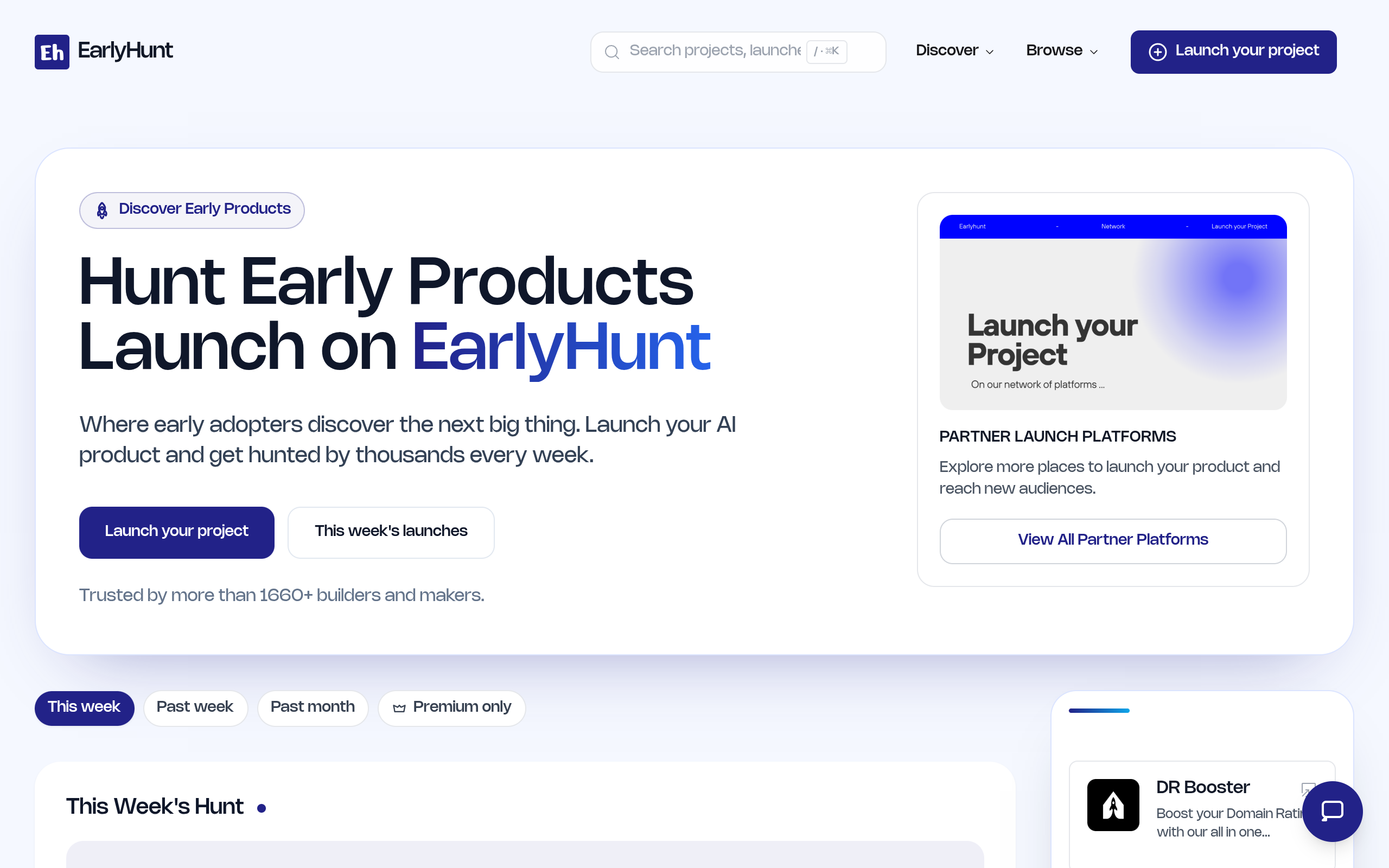 Screenshot of earlyhunt.com