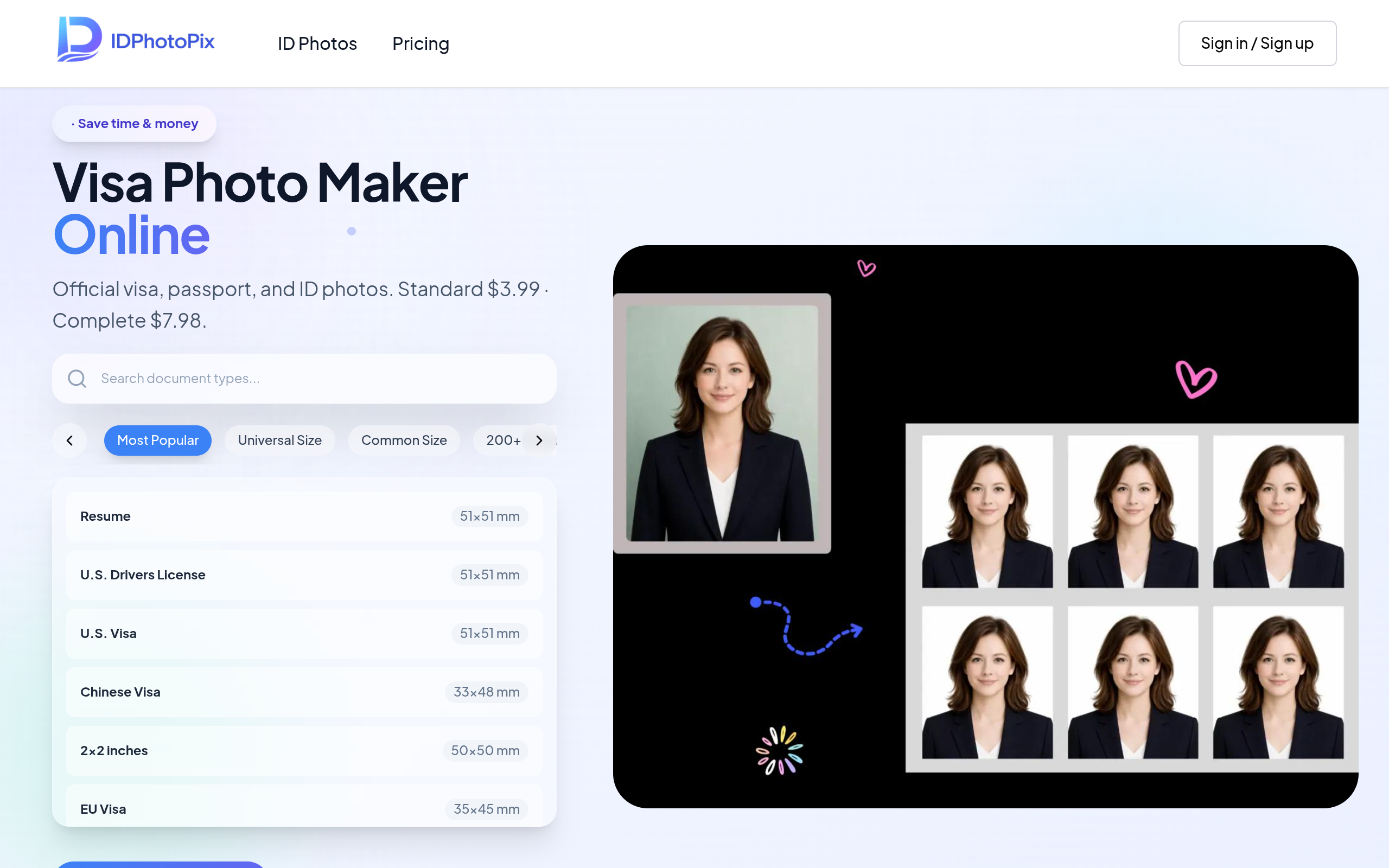 IDPhotoPix landing page preview