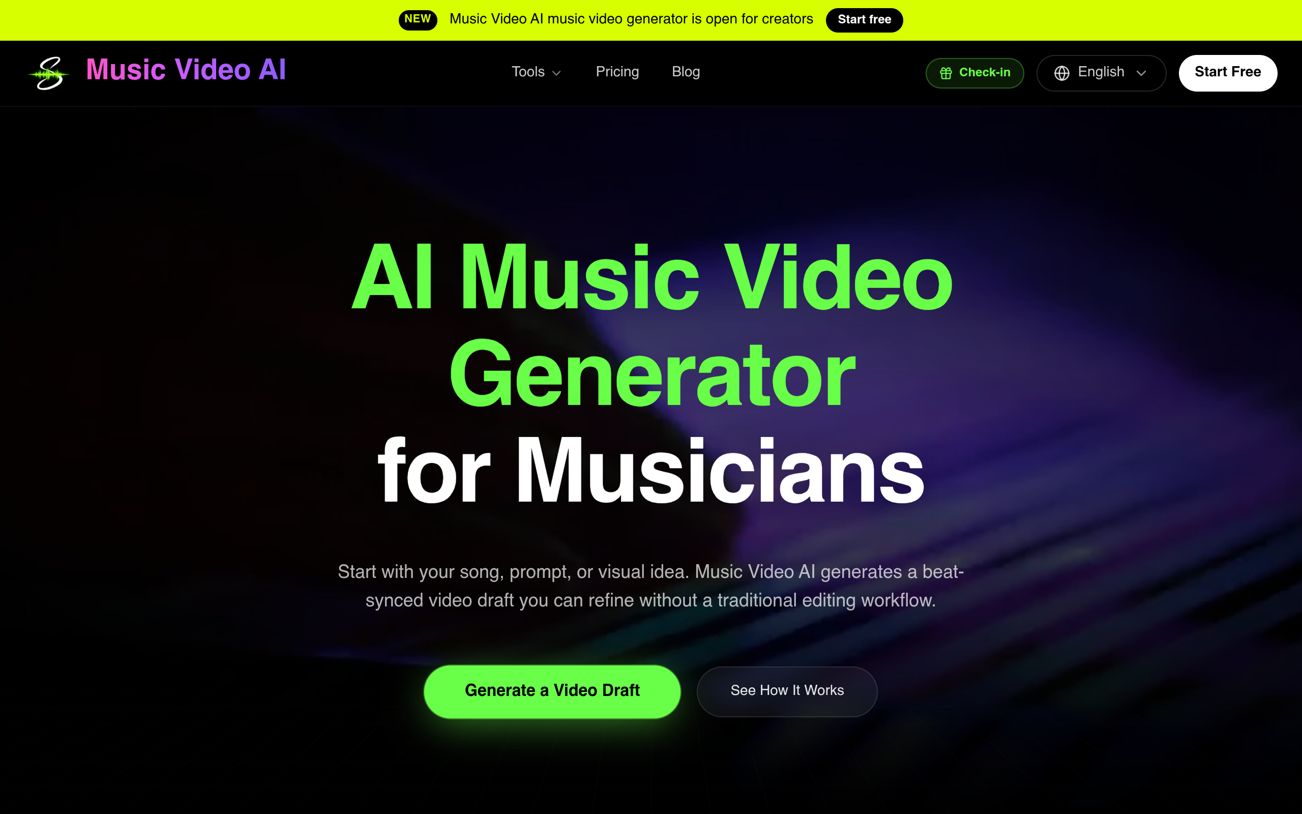 Music Video AI landing page preview