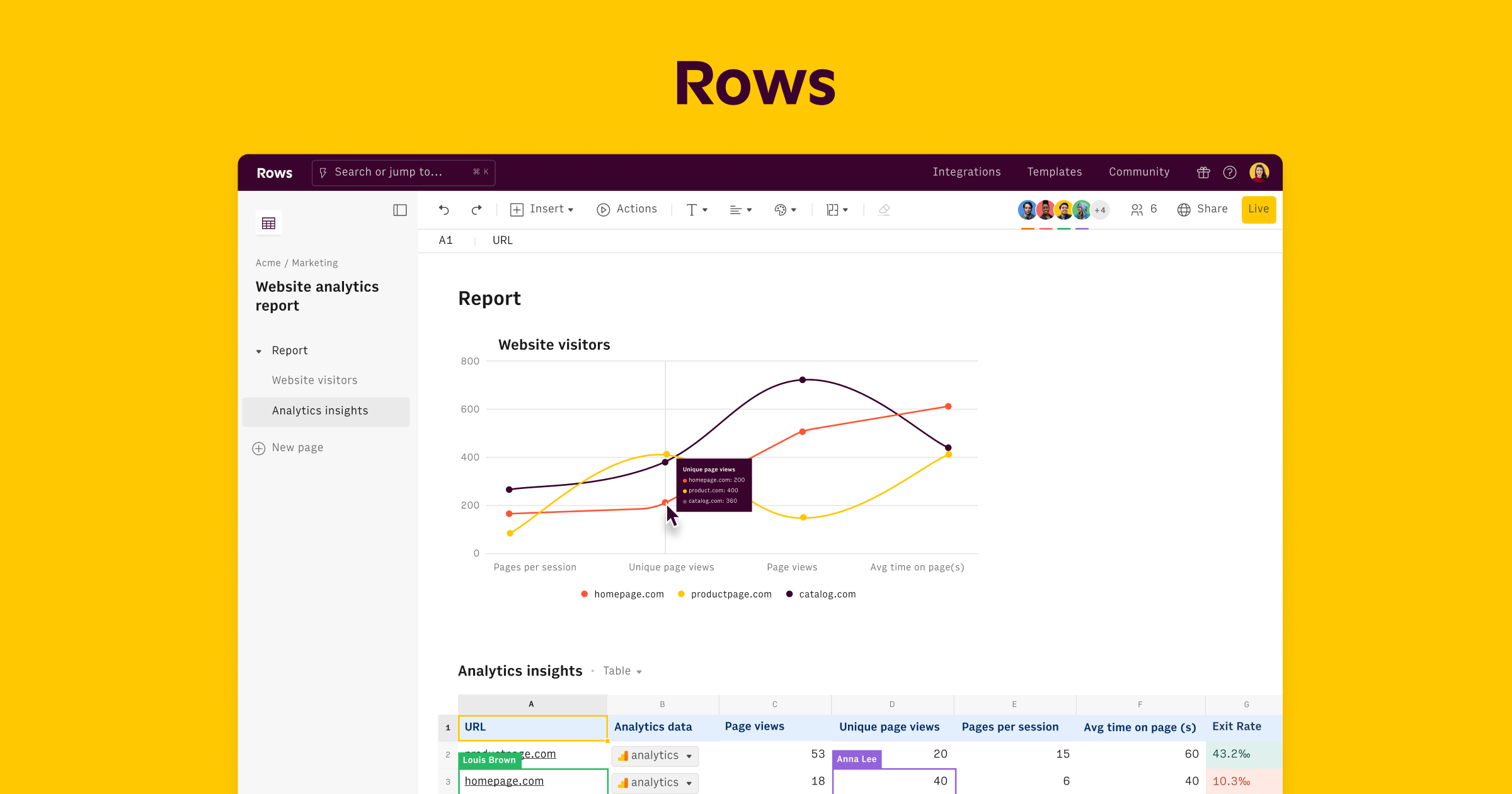 Rows landing page preview