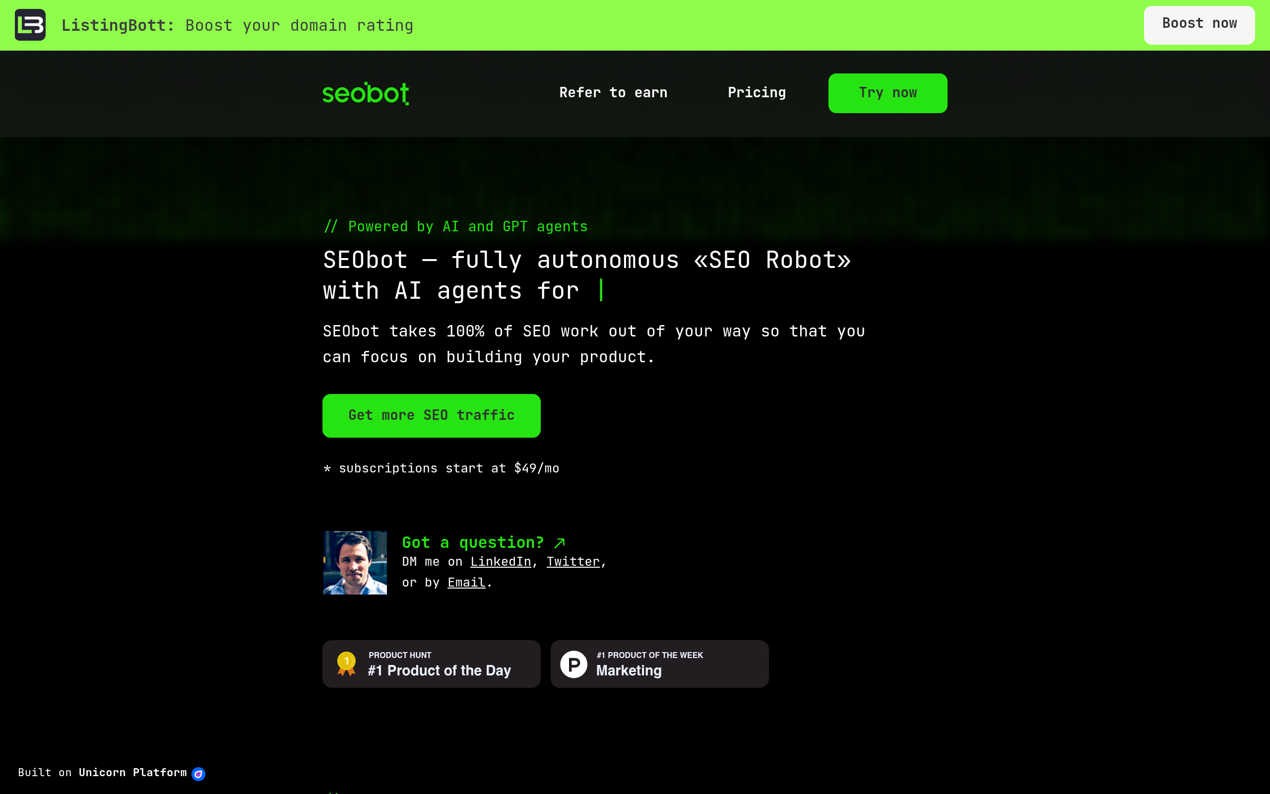 SEObot landing page preview