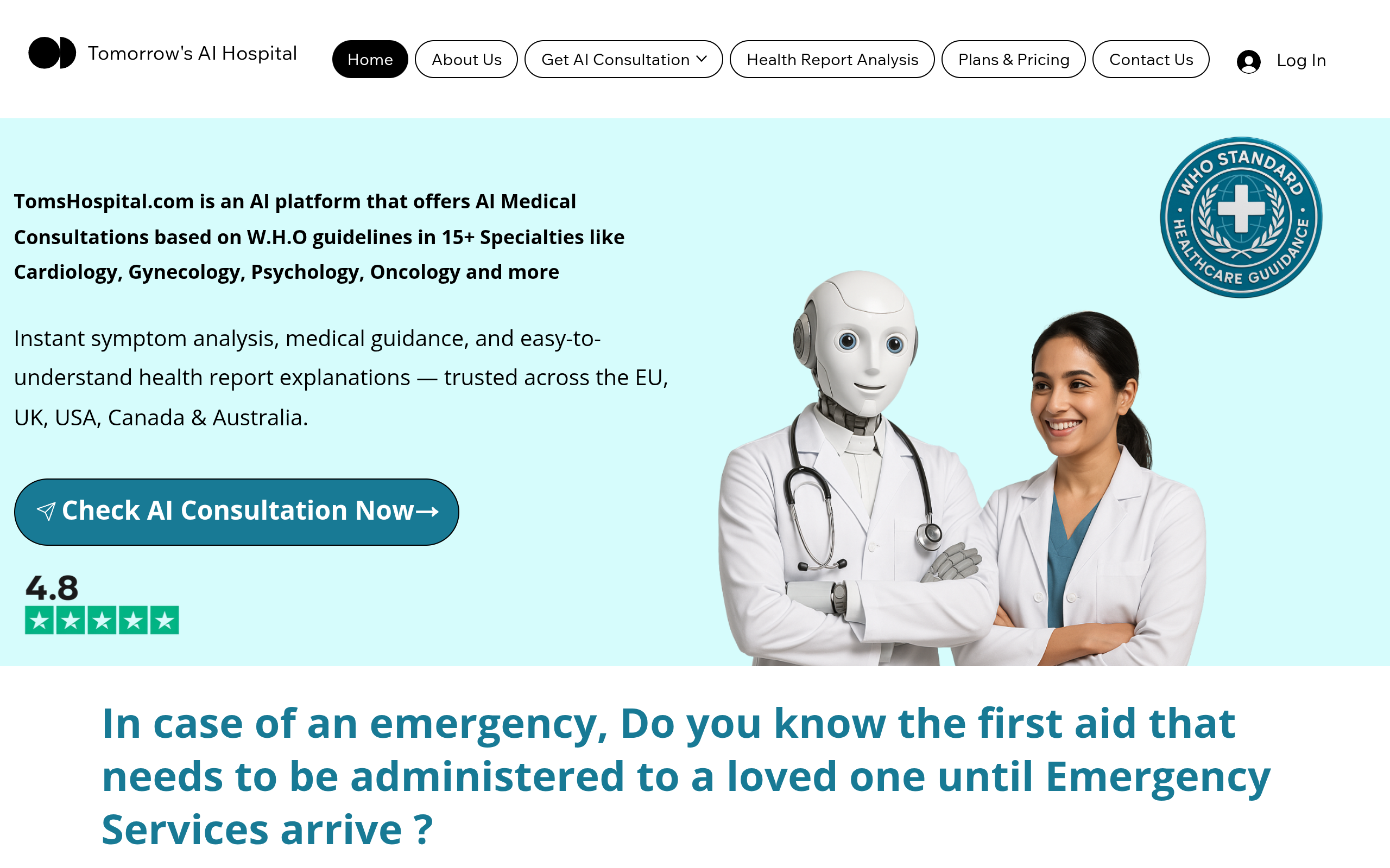 TomsHospital.com landing page preview