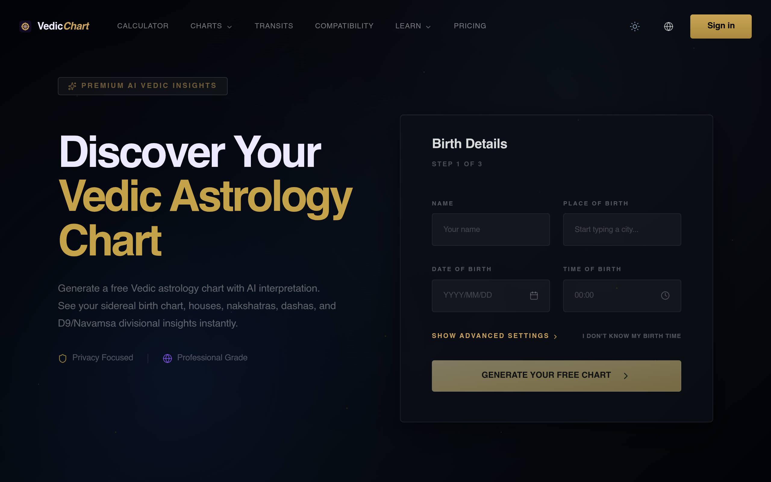 Vedic Astrology Chart landing page preview