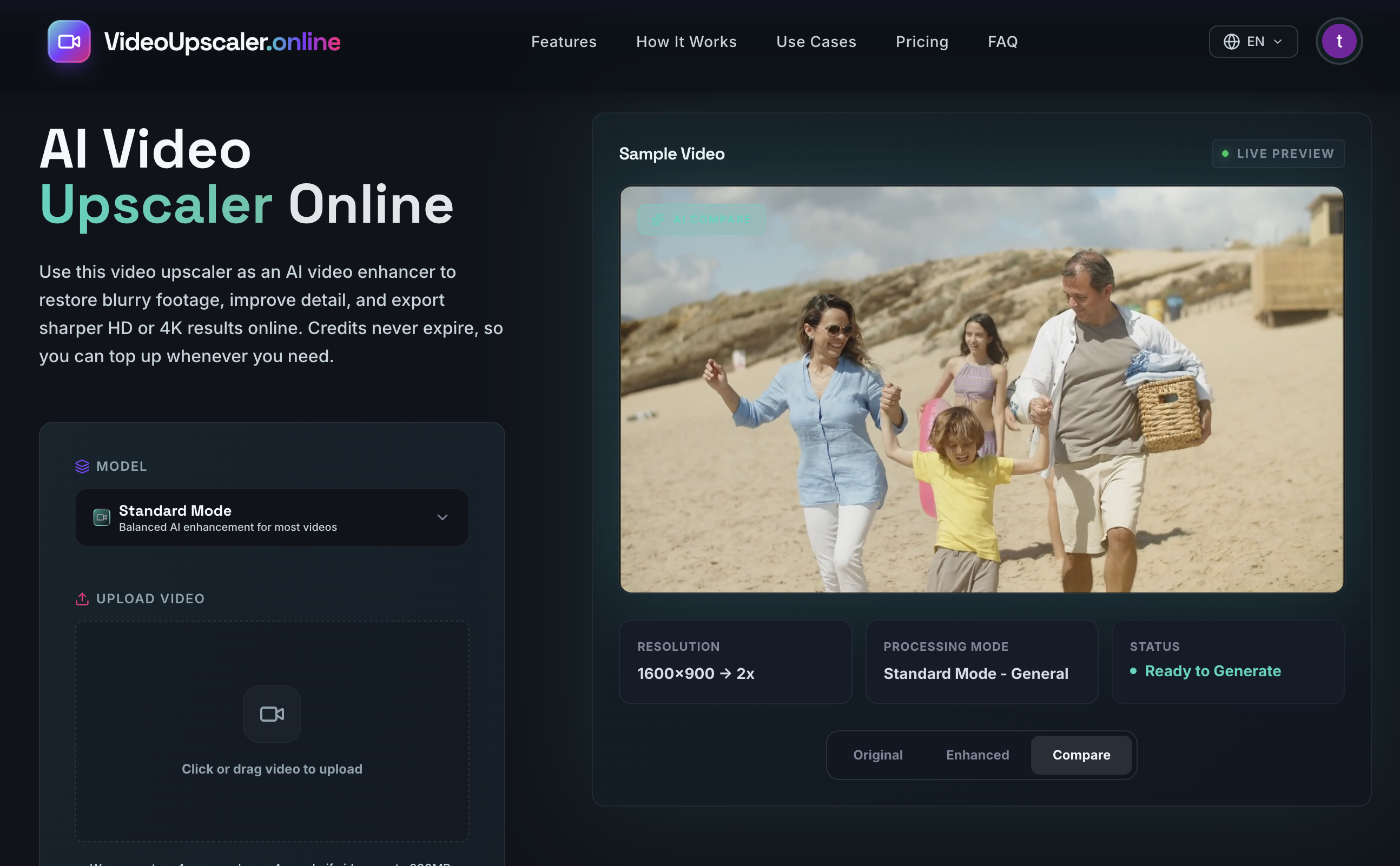 Video Upscaler landing page preview