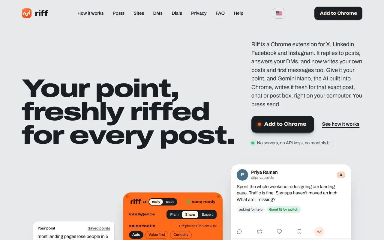 Riff homepage screenshot