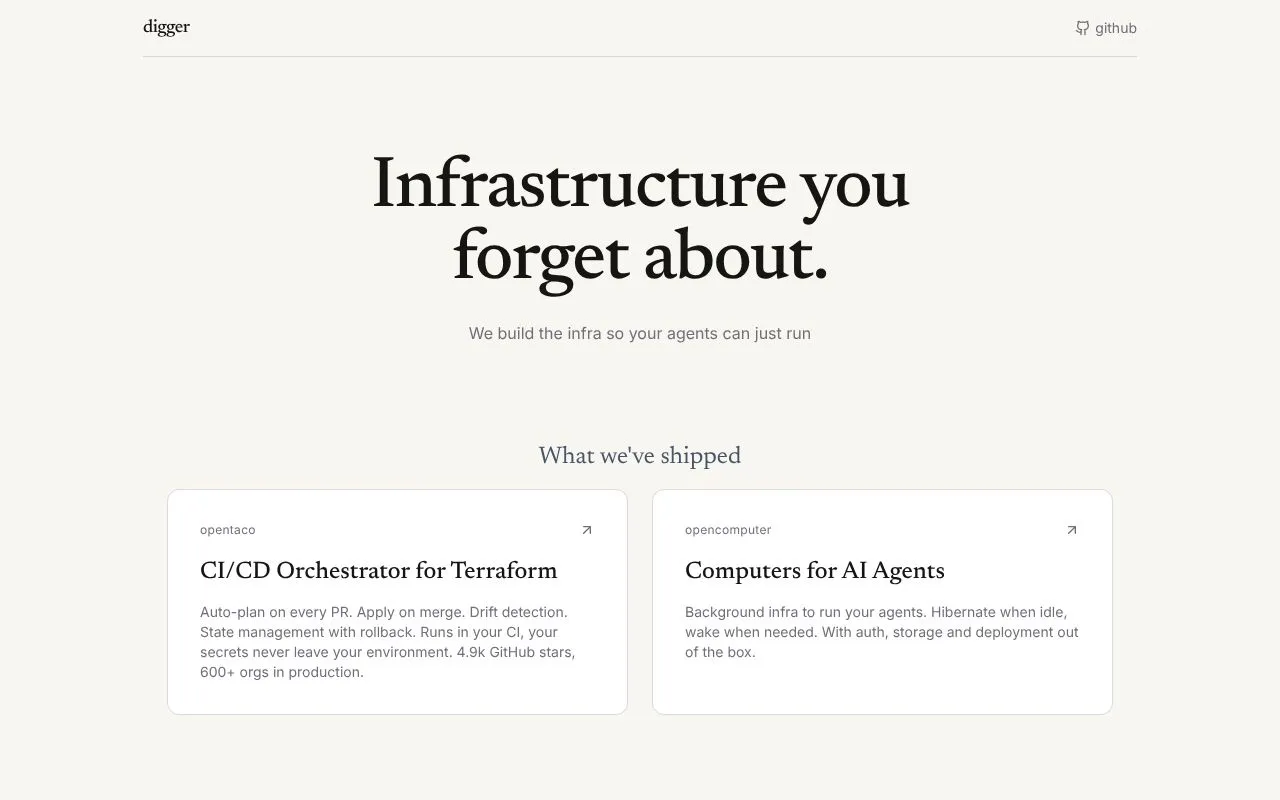 Digger homepage screenshot