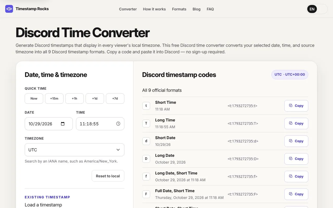 Timestamp Rocks homepage screenshot