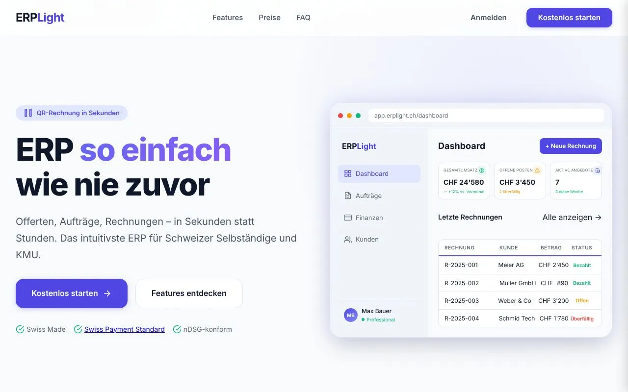 ERPLight homepage screenshot