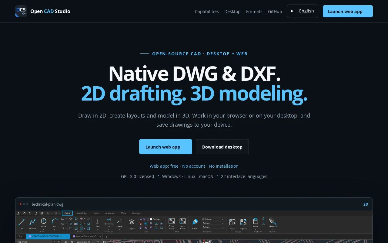 Open CAD Studio homepage screenshot