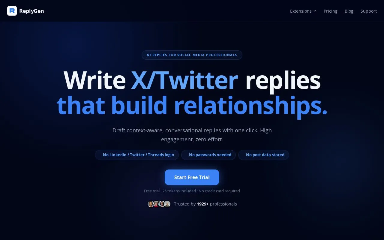 ReplyGen homepage screenshot