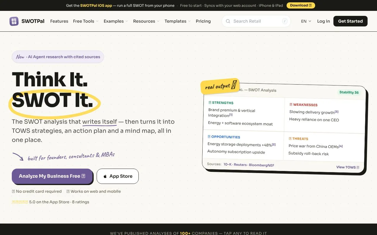 SWOTPal homepage screenshot