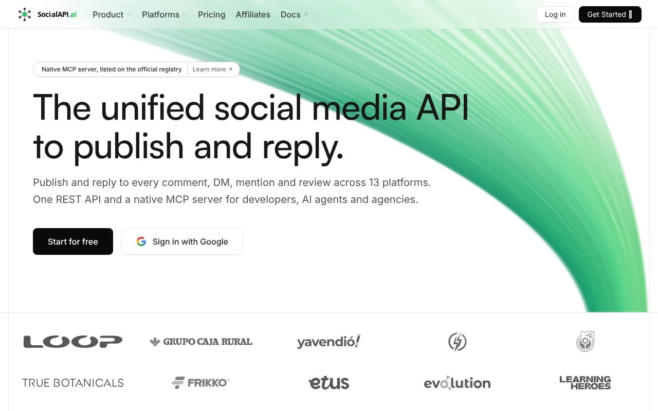 SocialAPI.ai homepage screenshot