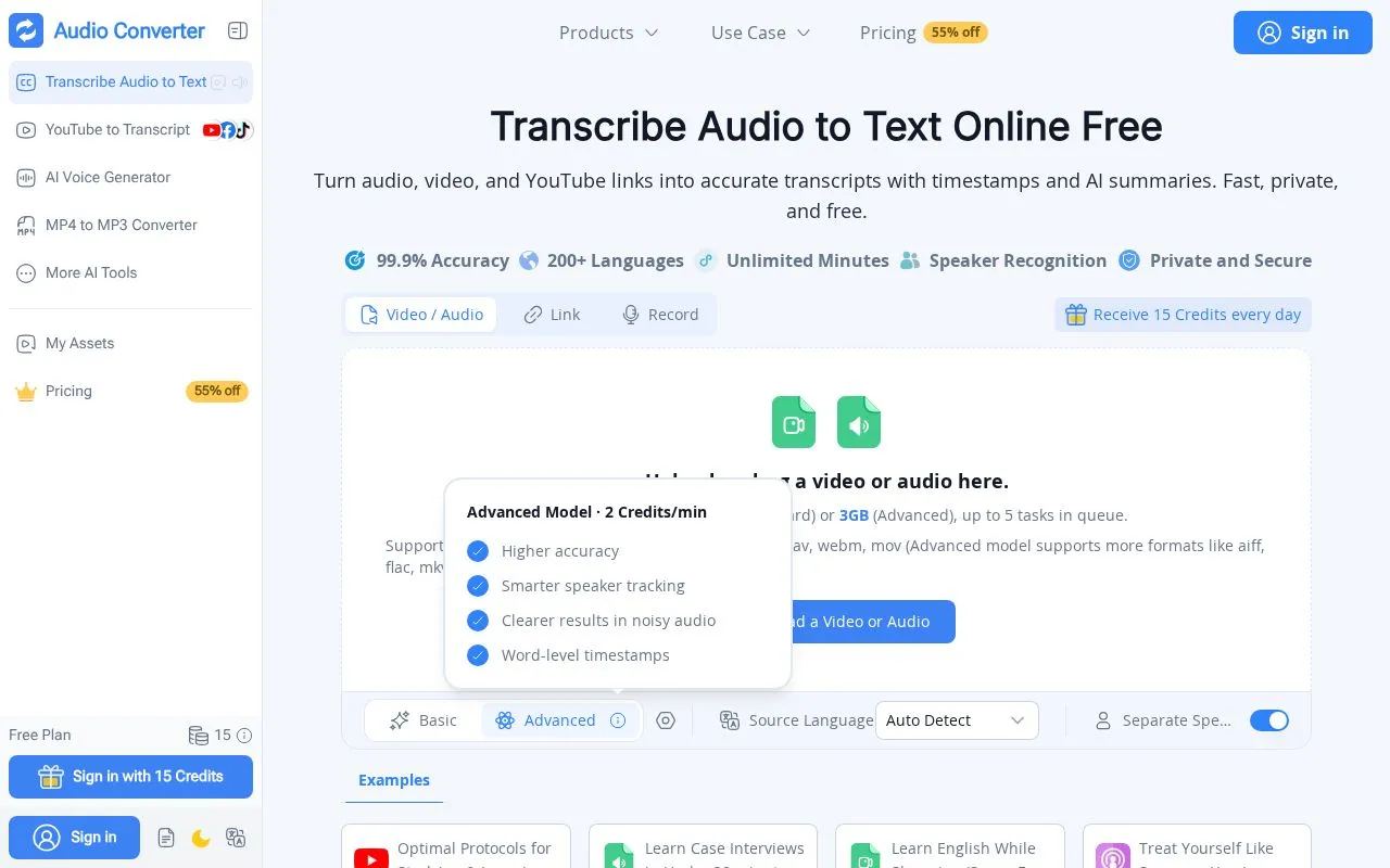 Audio Converter AI homepage screenshot
