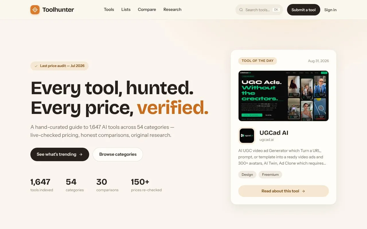 Toolhunter homepage screenshot