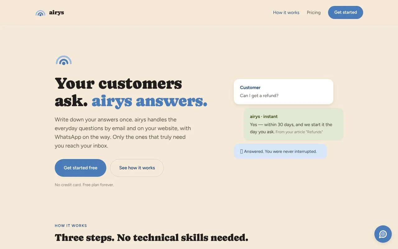 airys homepage screenshot