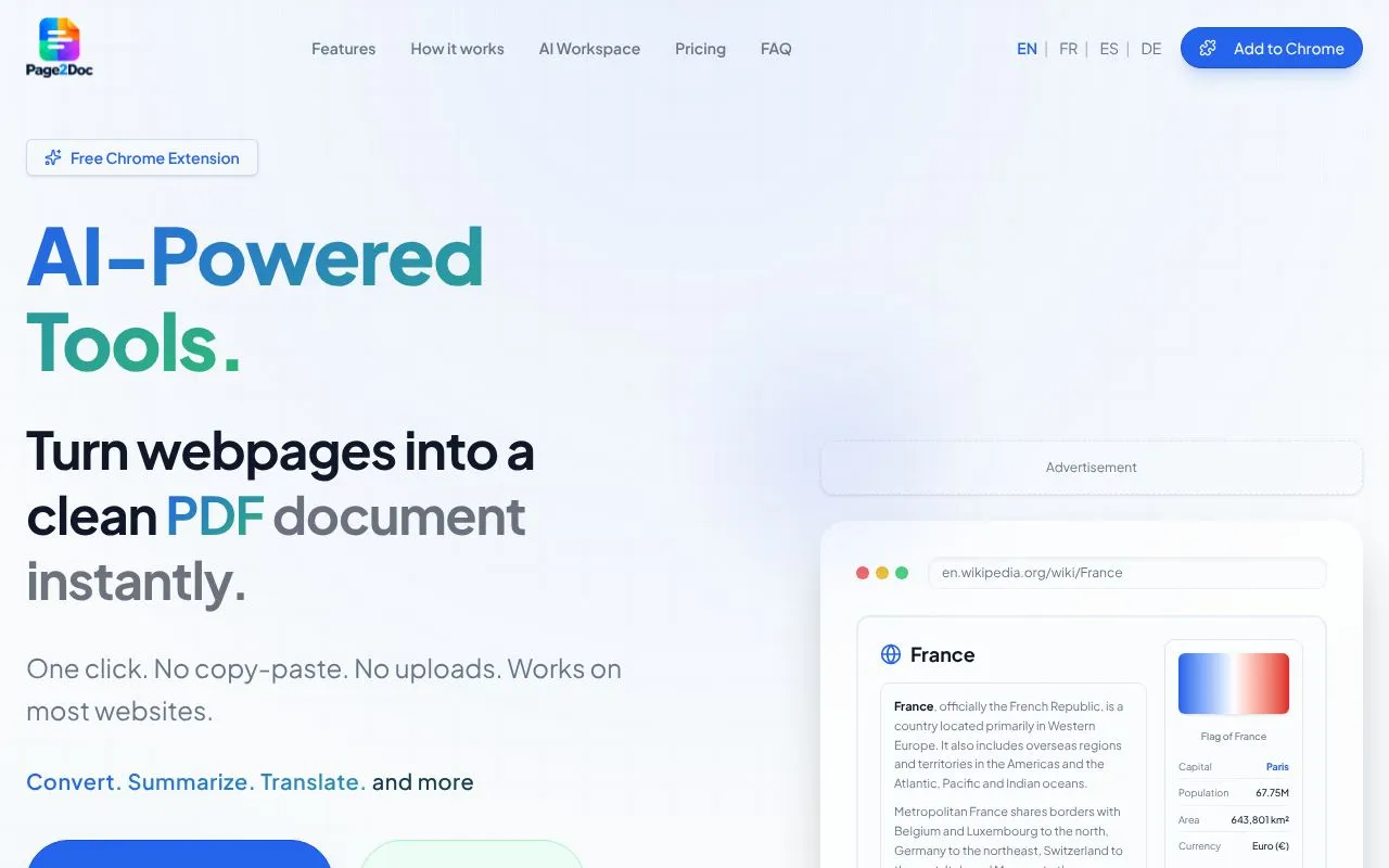 Page2Doc homepage screenshot