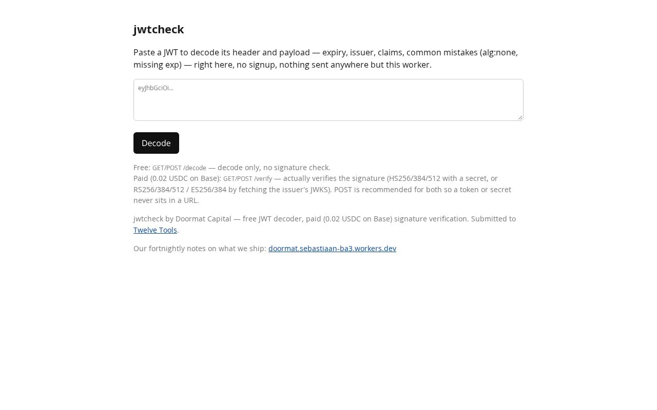 jwtcheck homepage screenshot
