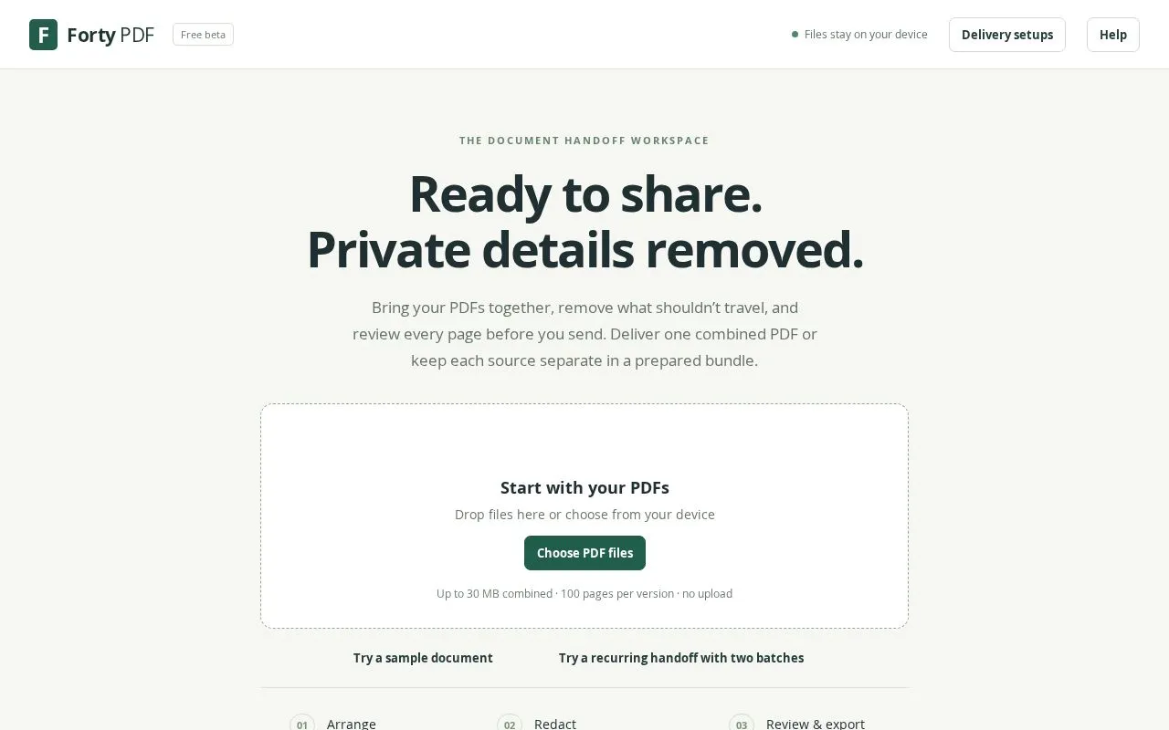 Forty PDF homepage screenshot