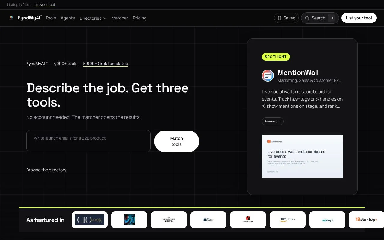 FyndMyAI homepage screenshot