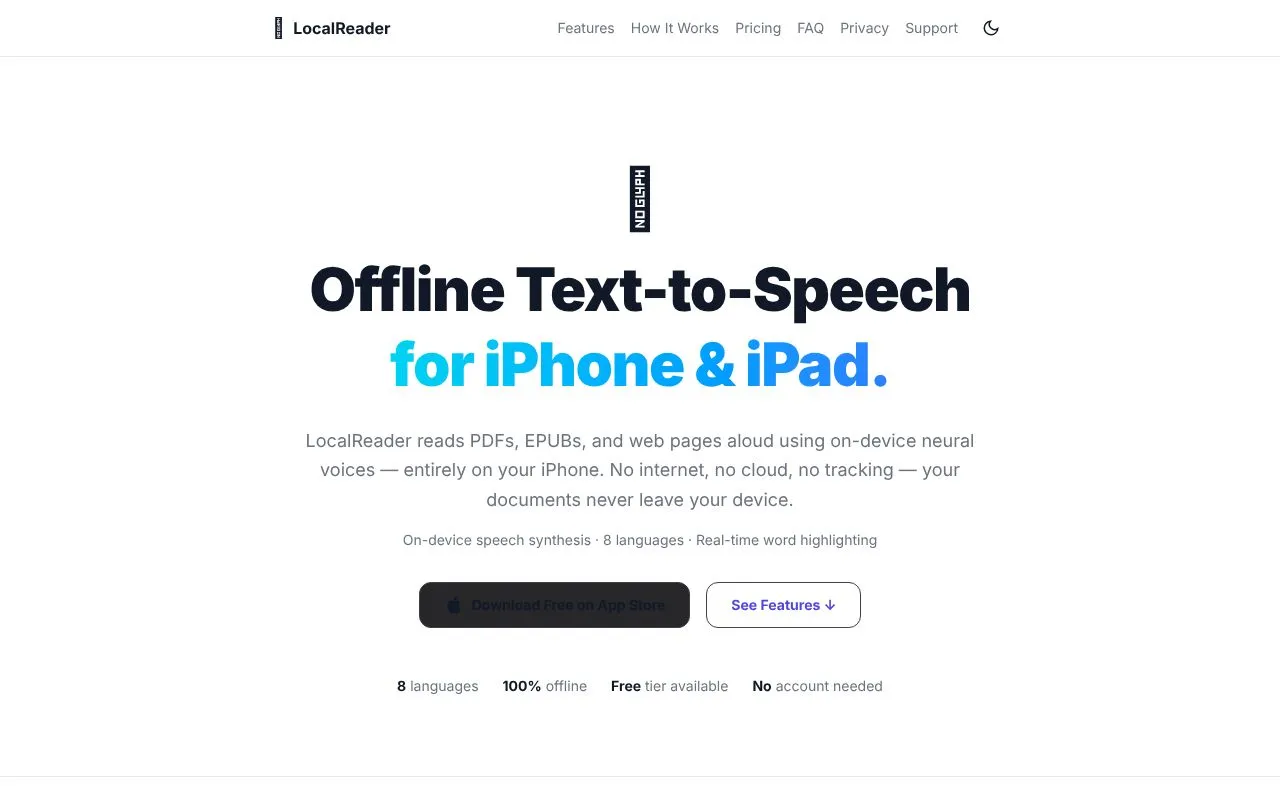LocalReader homepage screenshot