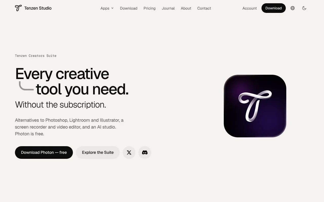 Tenzen Studio homepage screenshot