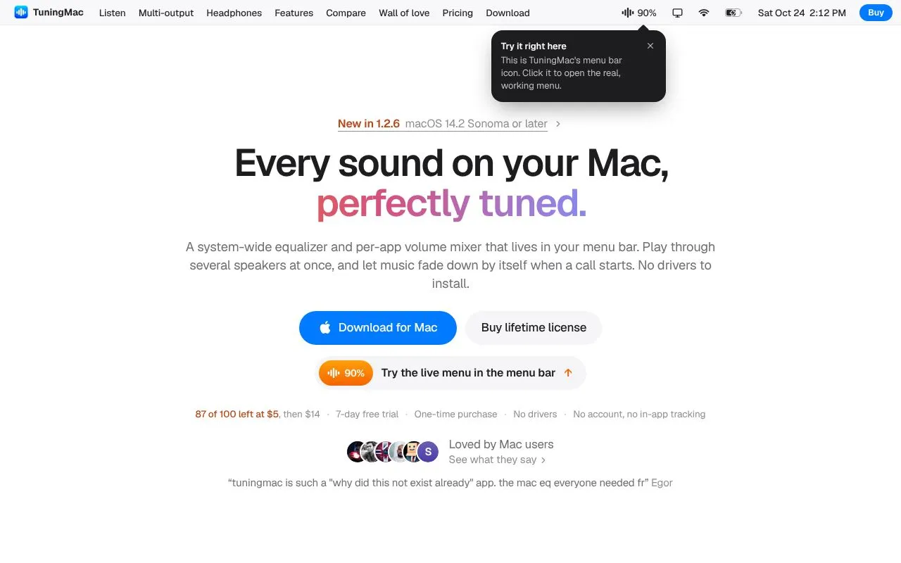 TuningMac homepage screenshot