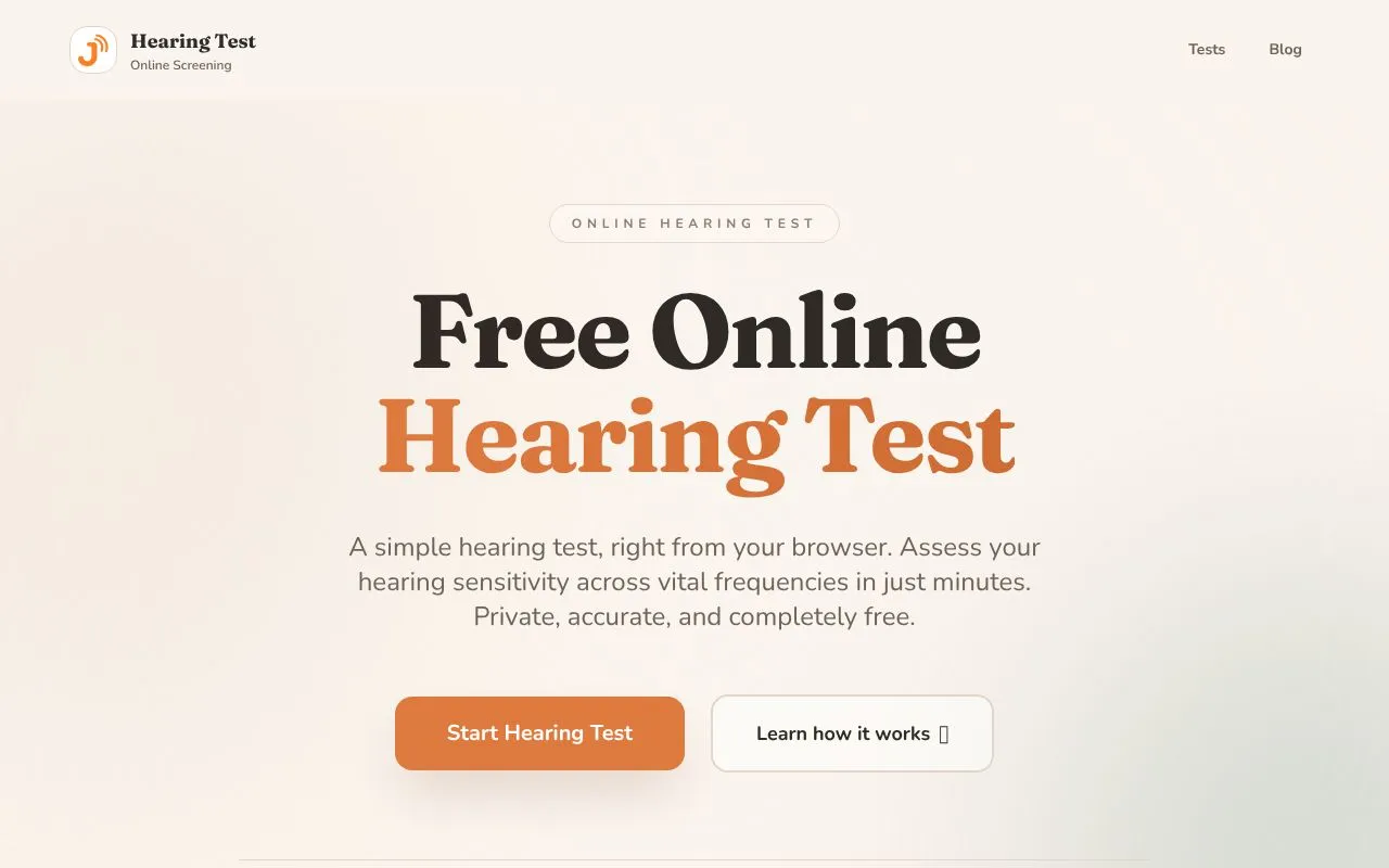 Hearing Test homepage screenshot