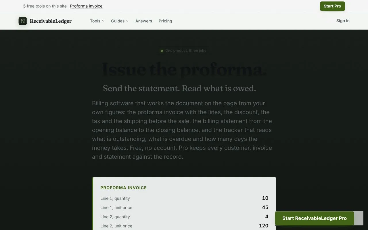 ReceivableLedger homepage screenshot