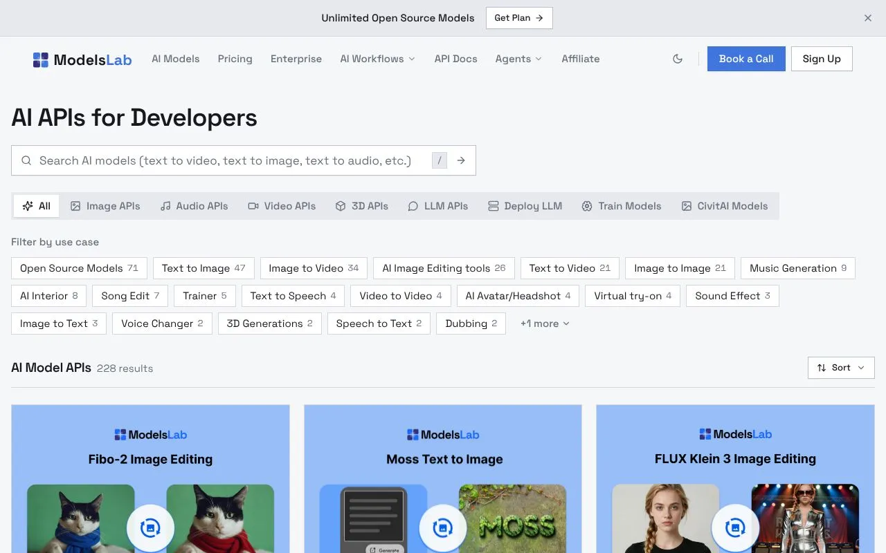 ModelsLab homepage screenshot