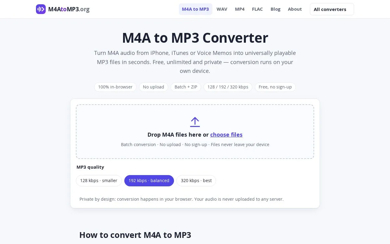 M4AtoMP3.org homepage screenshot