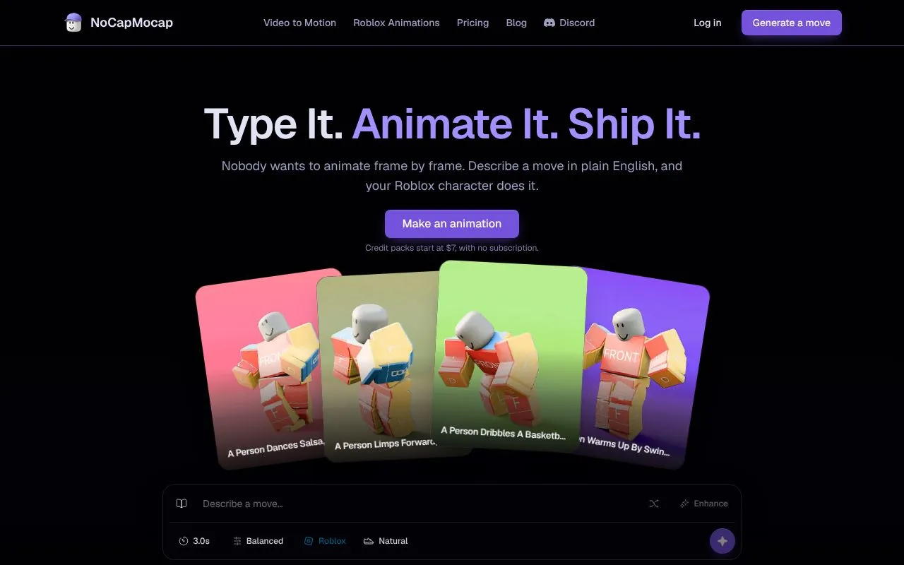 NoCapMocap homepage screenshot