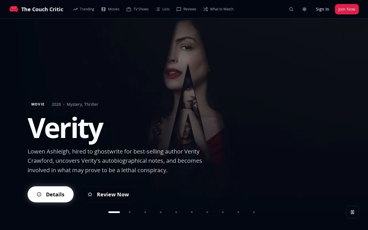 The Couch Critic homepage screenshot