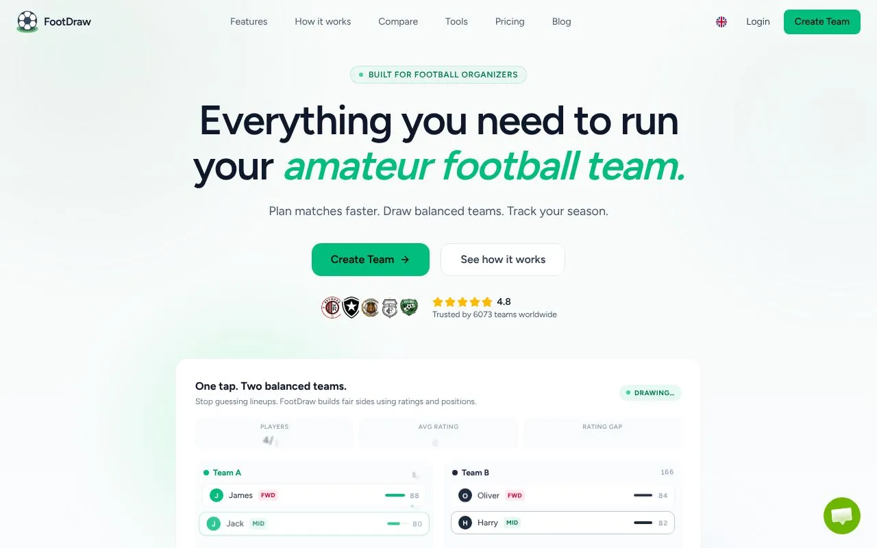 FootDraw homepage screenshot