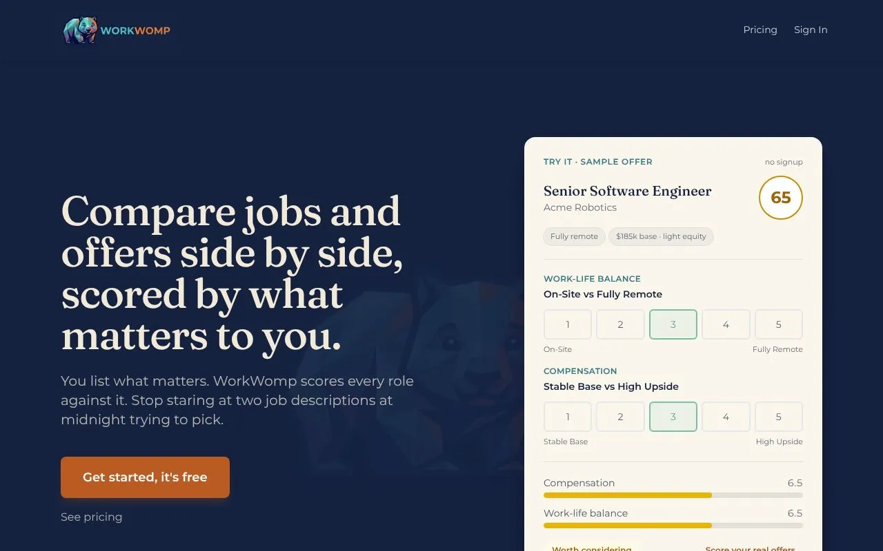WorkWomp homepage screenshot