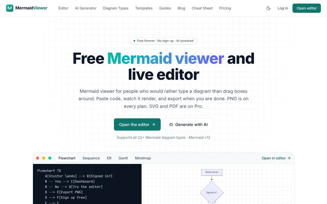 MermaidViewer homepage screenshot