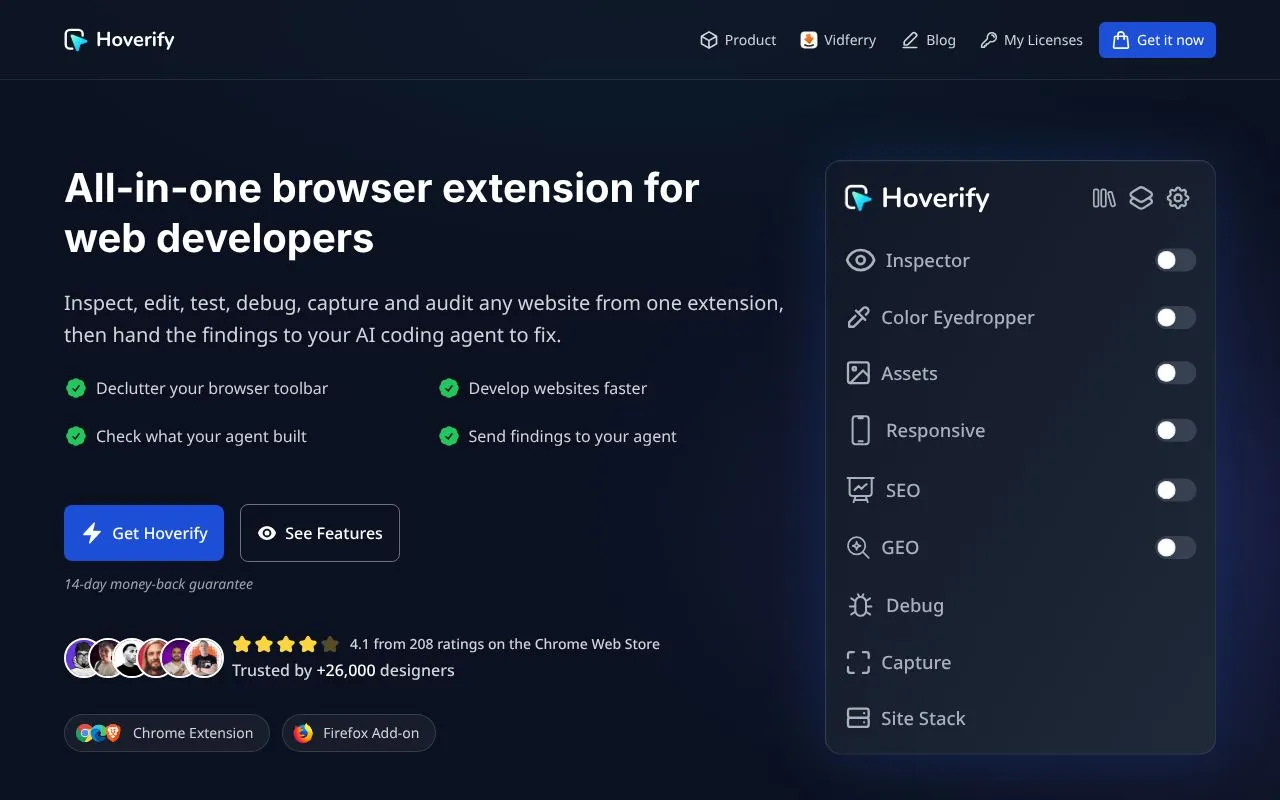 Hoverify homepage screenshot