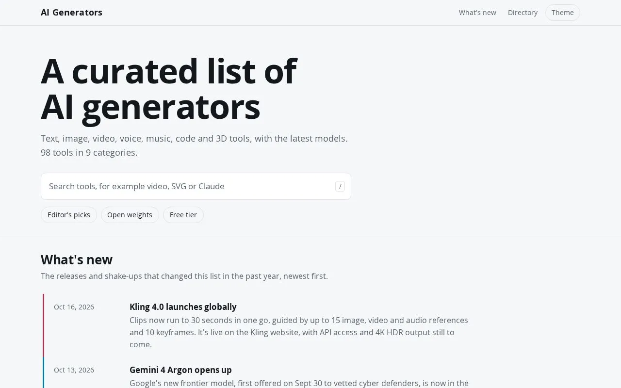 AI Generators homepage screenshot