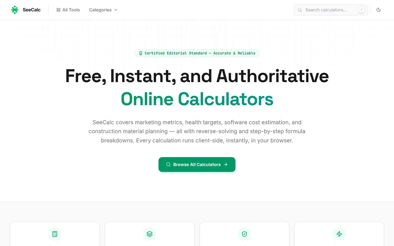 SeeCalc homepage screenshot