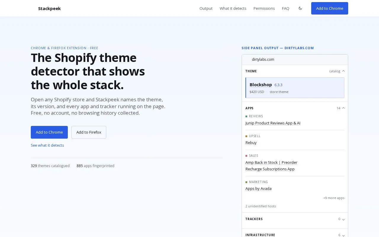 Stackpeek homepage screenshot