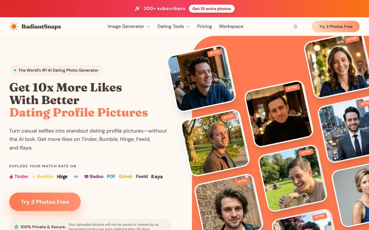 RadiantSnaps homepage screenshot