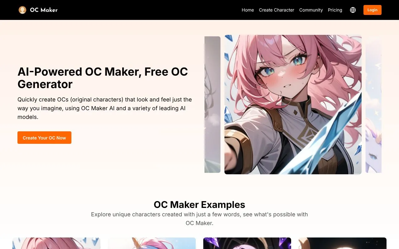OC Maker homepage screenshot