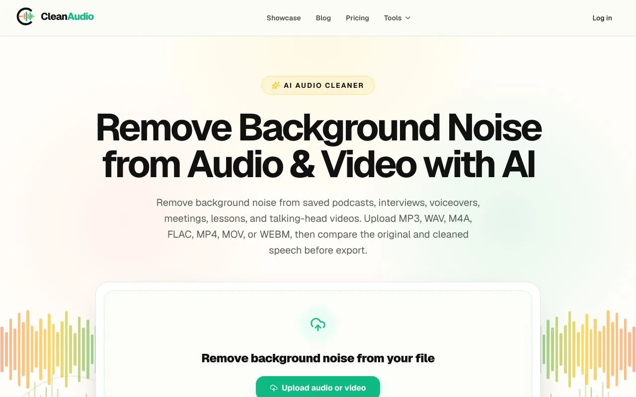 CleanAudio homepage screenshot