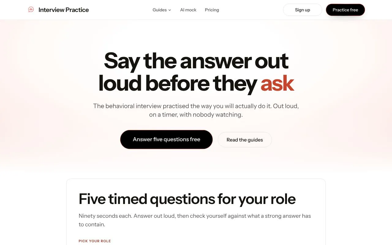 Interview Practice homepage screenshot