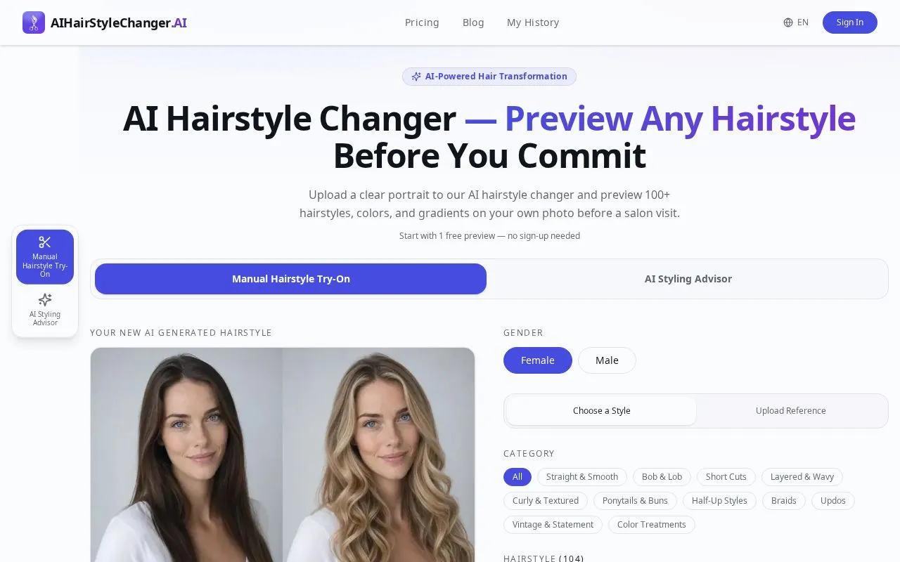 AIHairStyleChanger.AI homepage screenshot