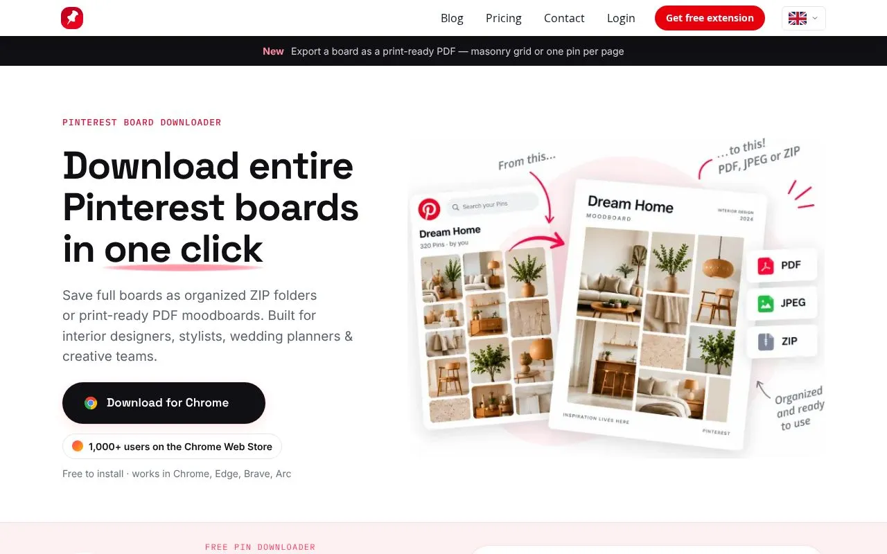 PinBoardSaver homepage screenshot