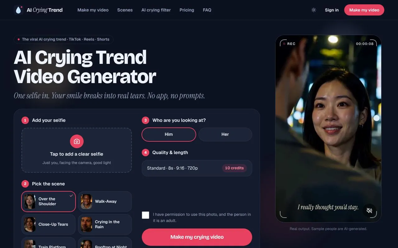 AI Crying Trend homepage screenshot