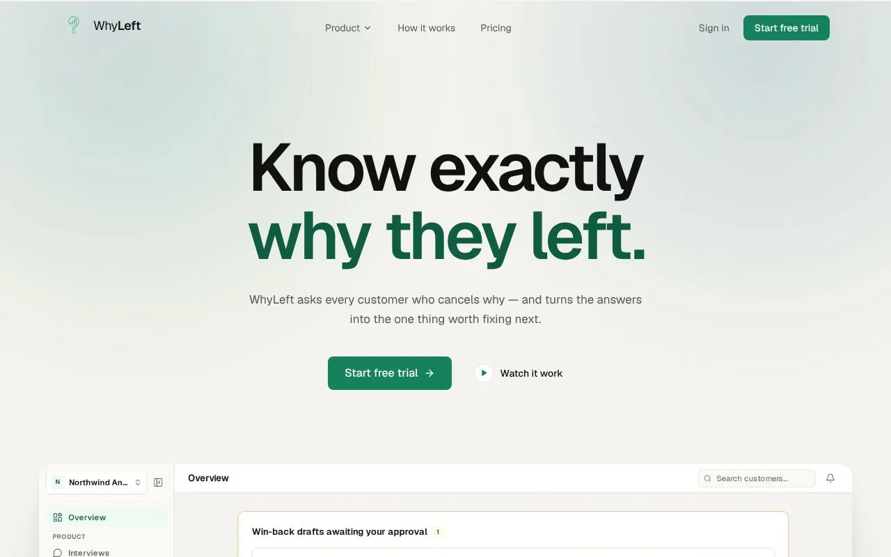 WhyLeft homepage screenshot