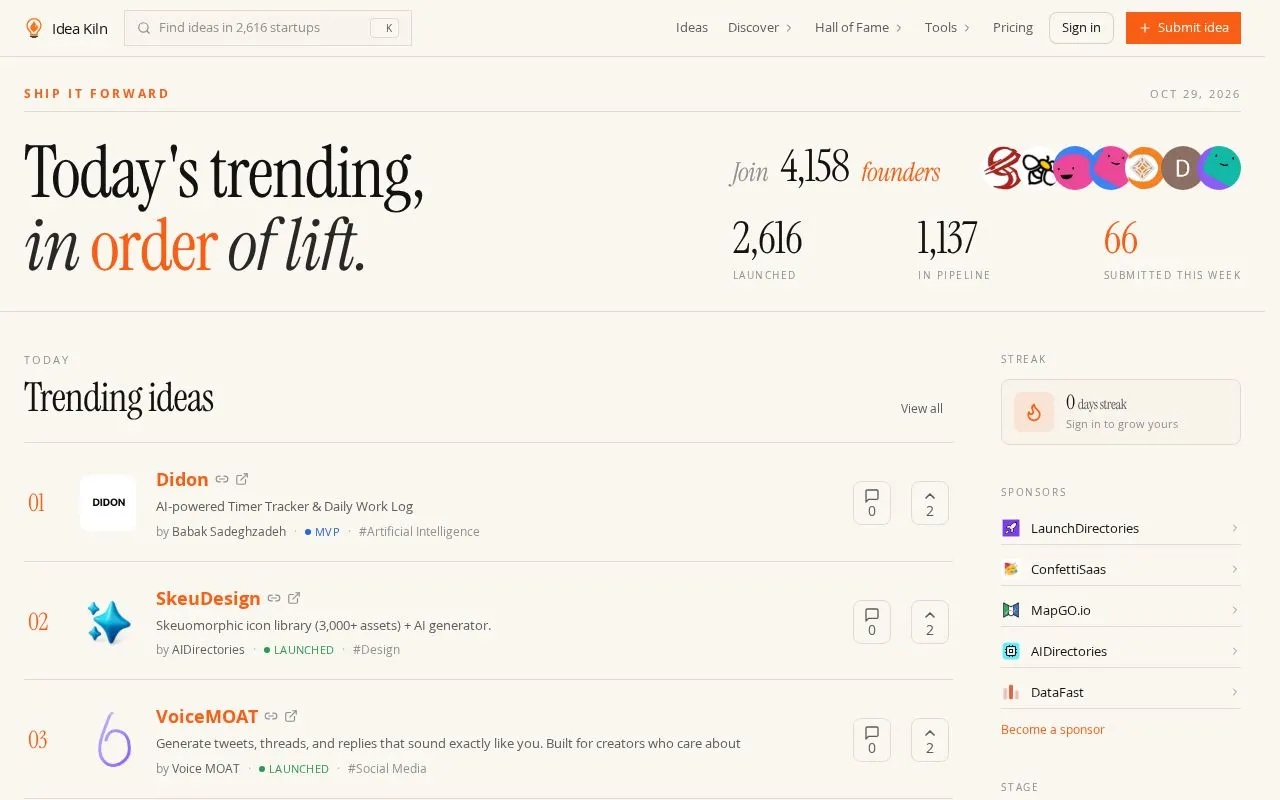 IdeaKiln homepage screenshot